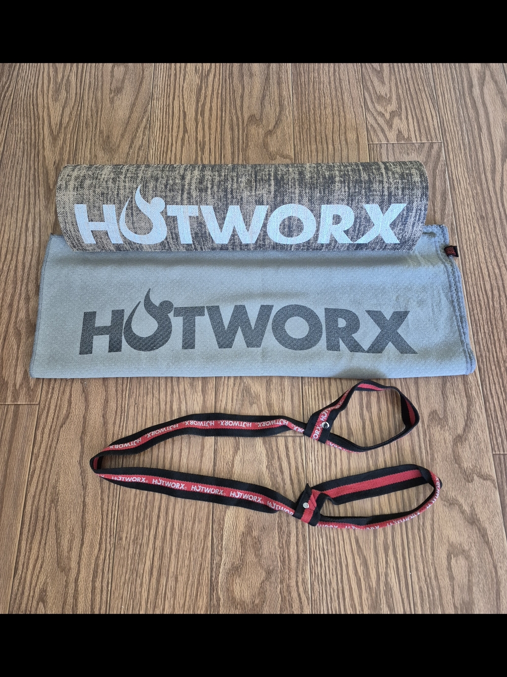 Hotworx Branded Workout Mat, Towel & Strap Set - Hemp Brown Yoga